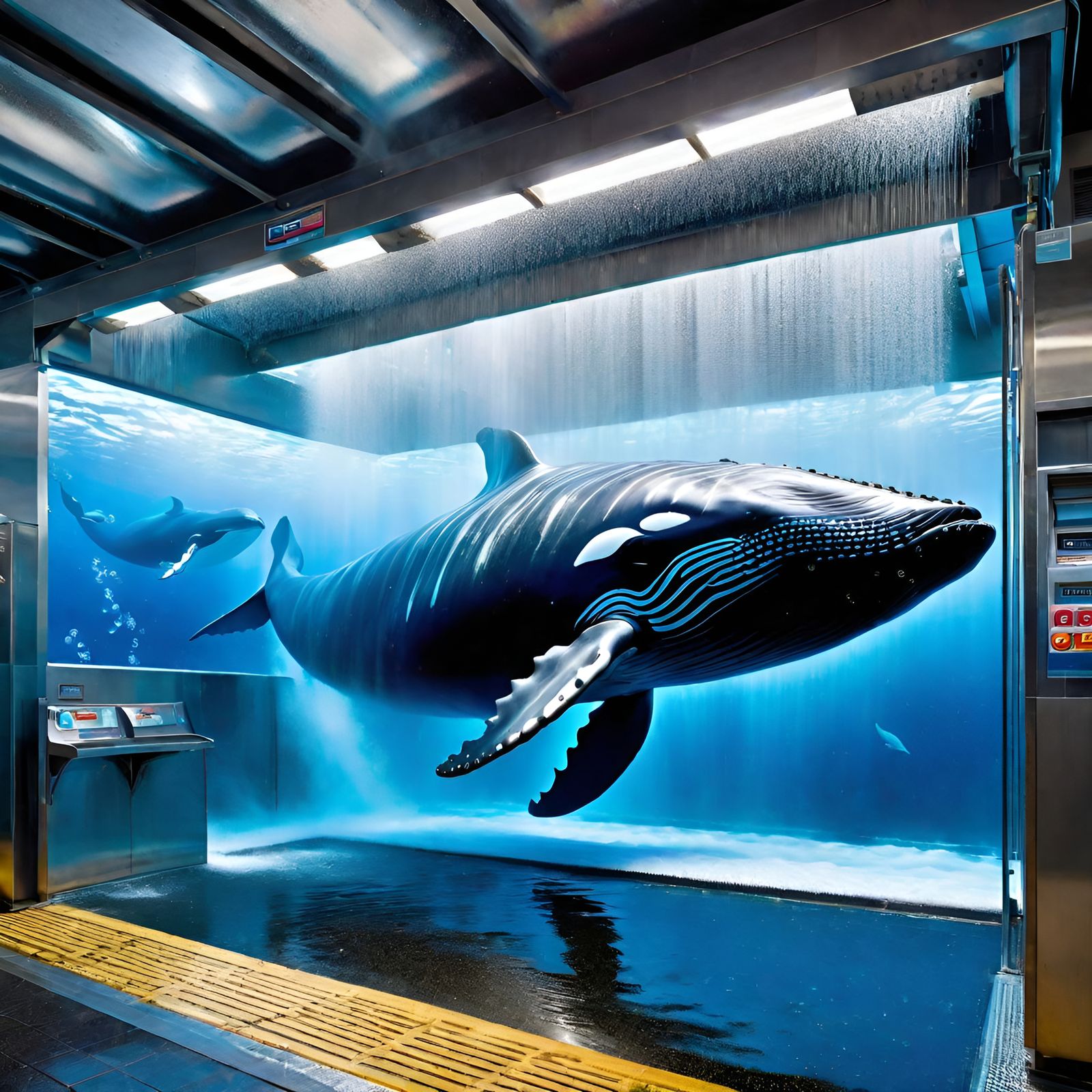 Whale's Underwater Carwash Adventure in Hyperrealism