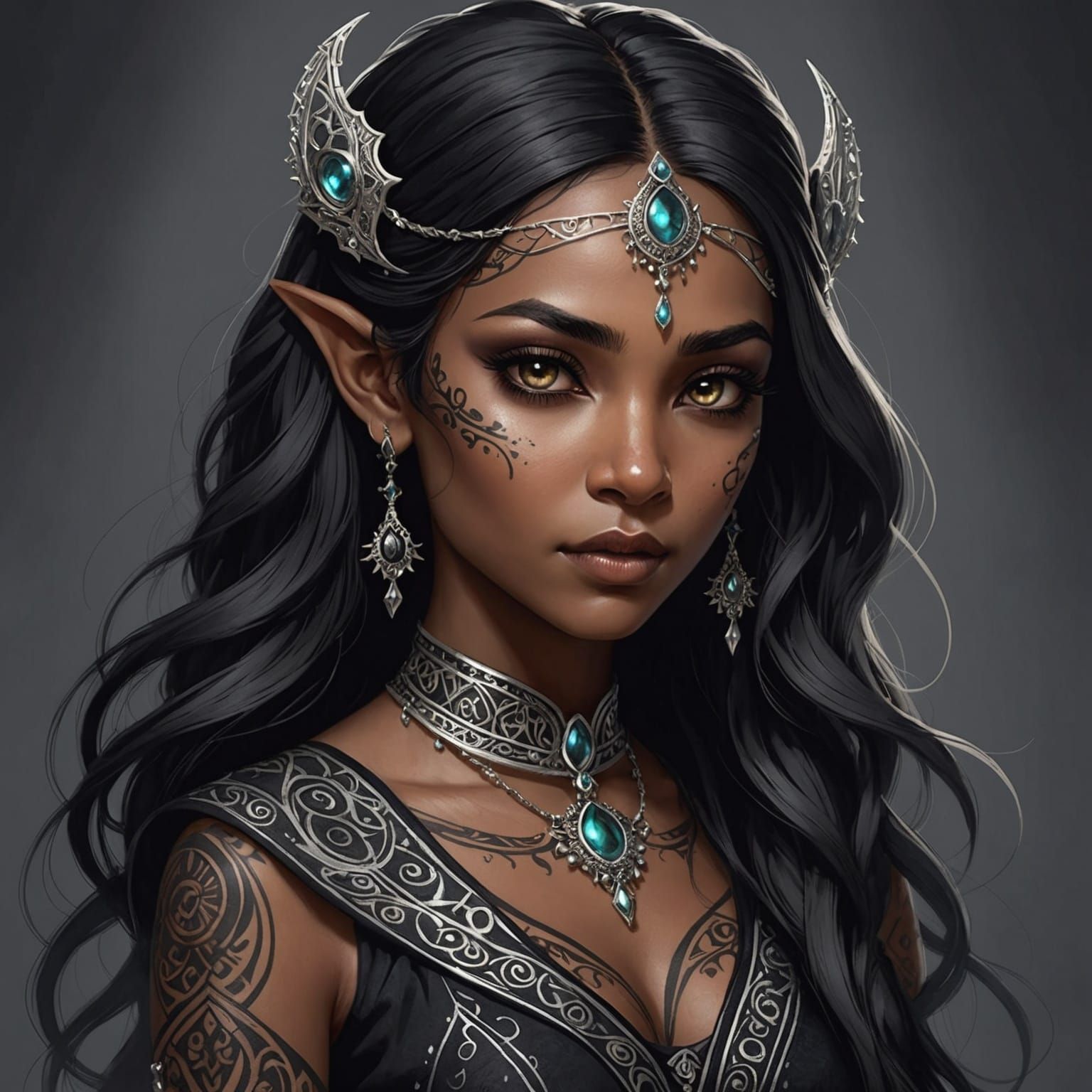 Elf-Djinn Dancer Portrait in Dark Fantasy Style