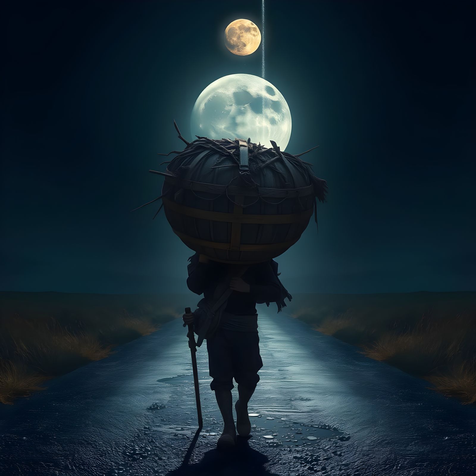 Ethereal Traveler Under Celestial Burden