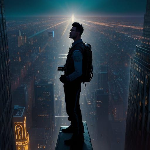 Cinematic City Window Silhouette in Vibrant Colors