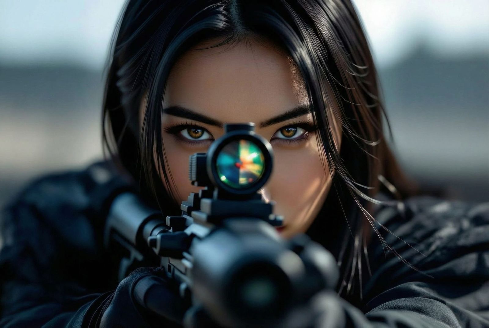 Assassin's Eye Through Rifle Scope, Hyperrealistic