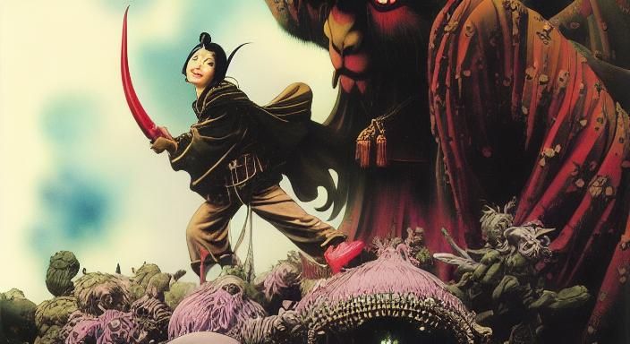 Japanese Folklore Spirits in Dark Fantasy Style