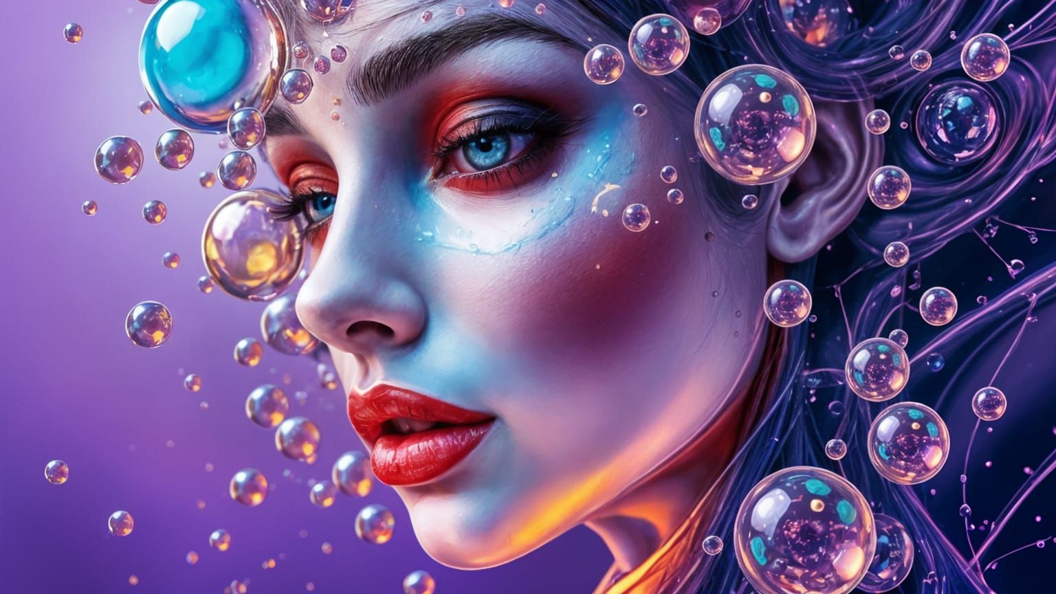 Futuristic Feminine Form in Iridescent Bubbles