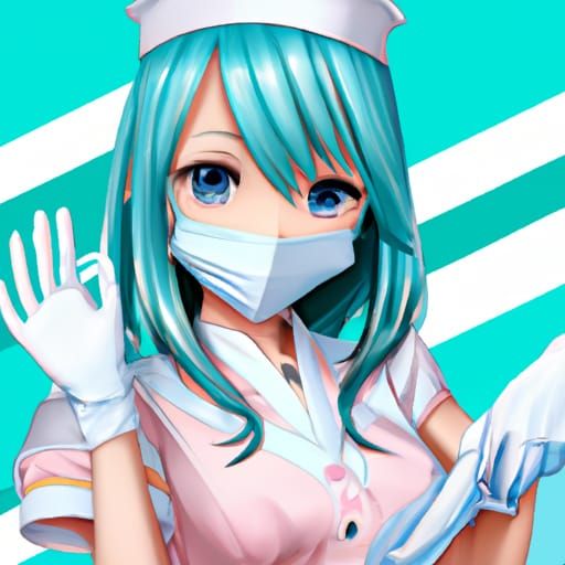Anime Nurse with Teal Hair in Studio Ghibli Style