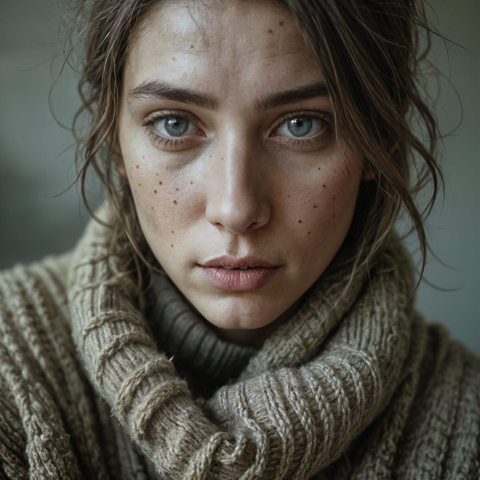 Woman in Oversized Sweater, Grunge Aesthetic Portrait