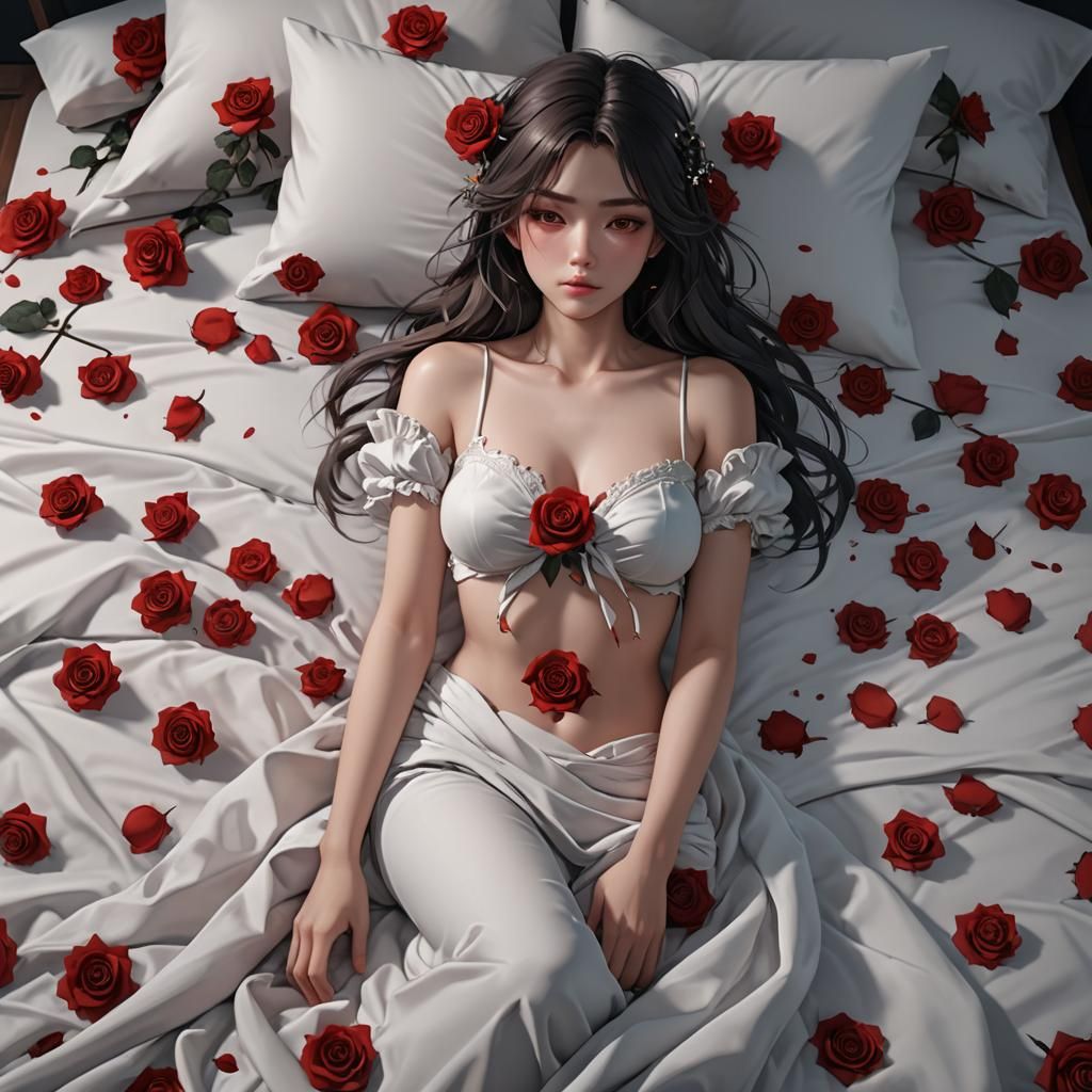 Passionate Anime Woman with Rose, 3D Art