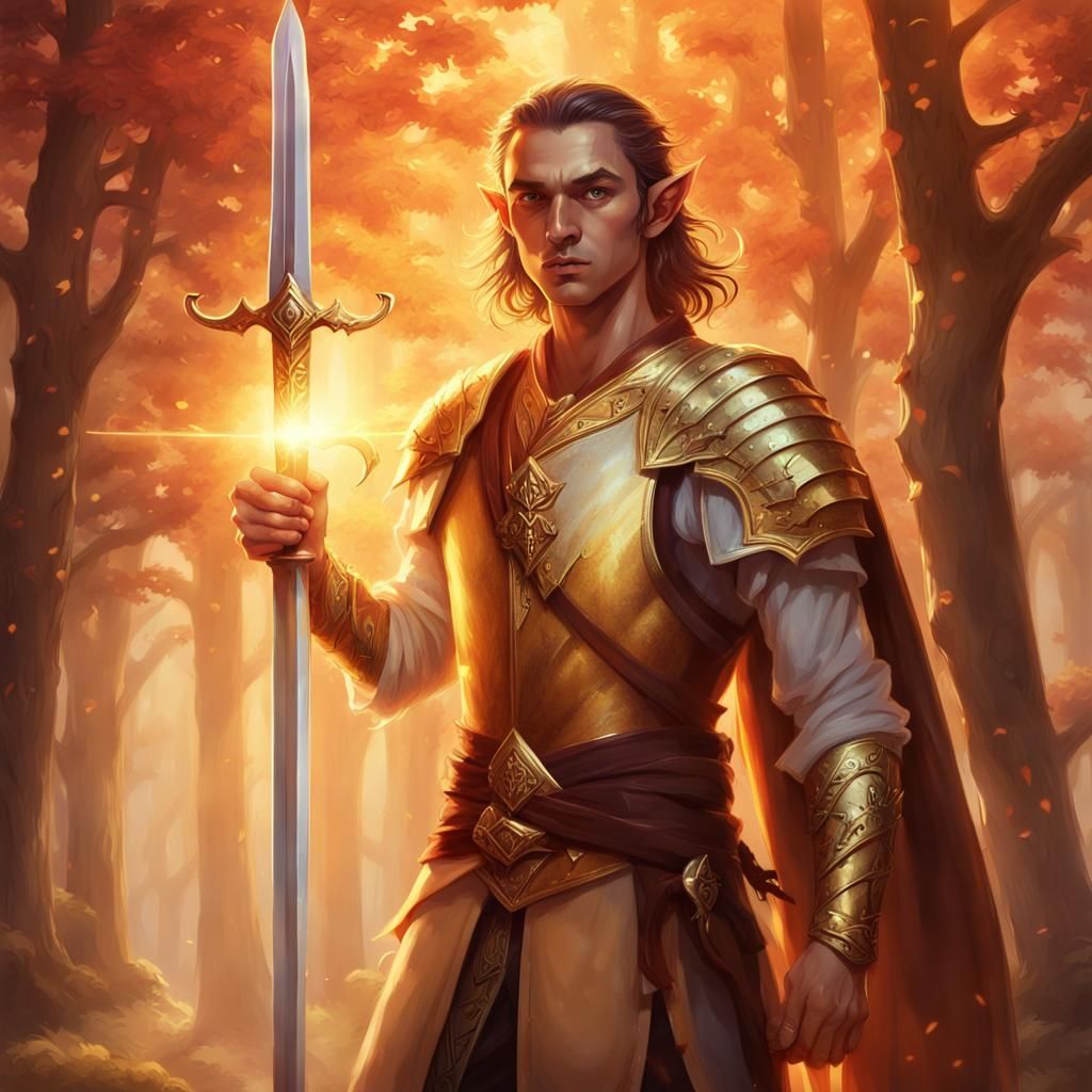 Half Elf with Sun Sword Fantasy Illustration