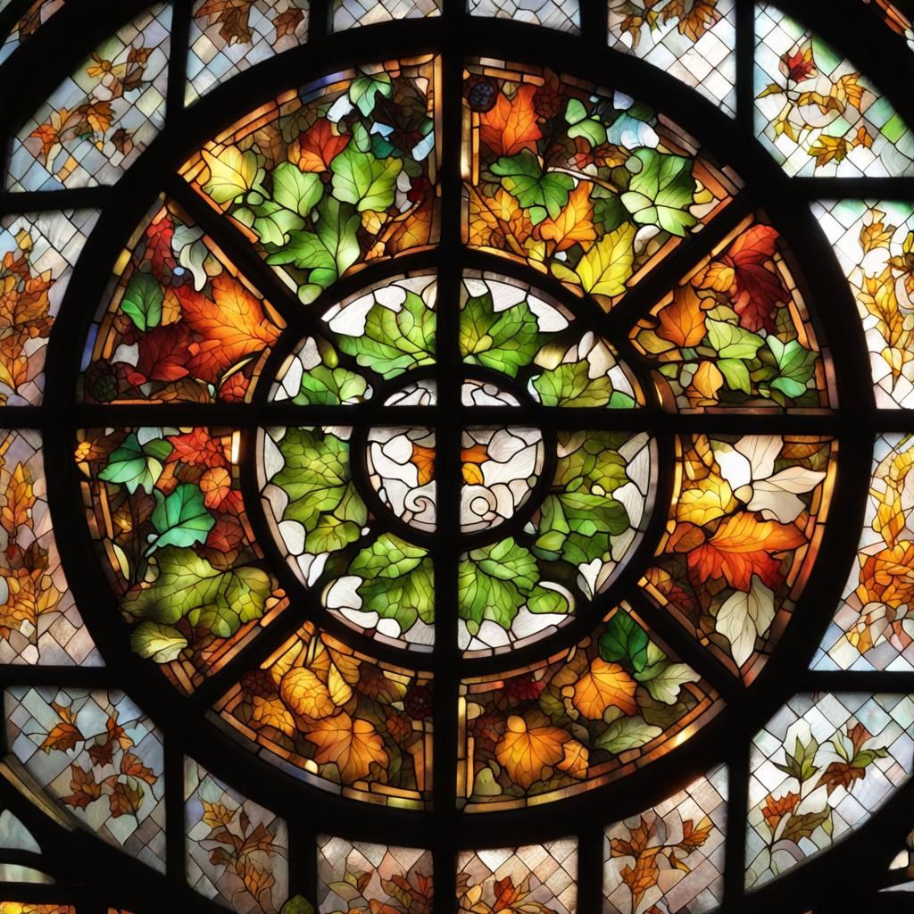 Stained Glass Window Depicting Seasonal Change