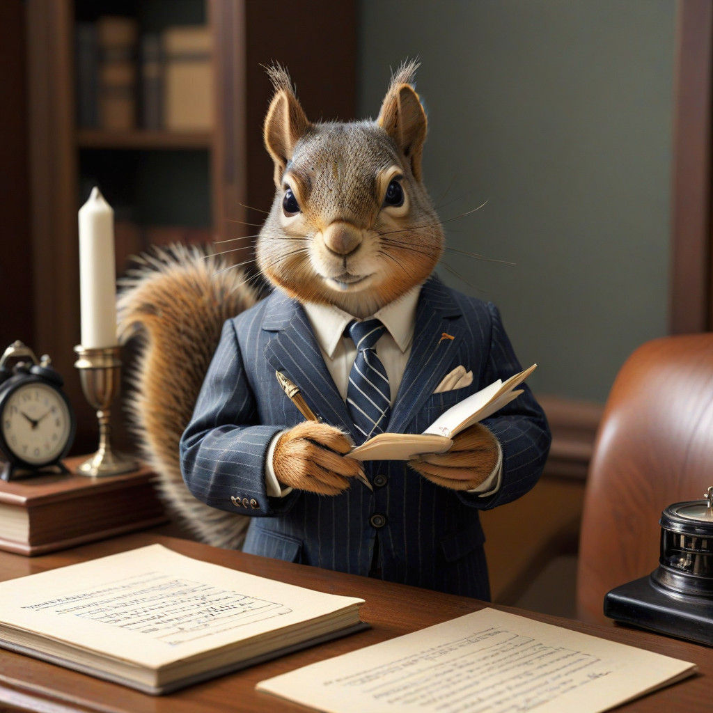 Squirrel in Vintage Office Attire