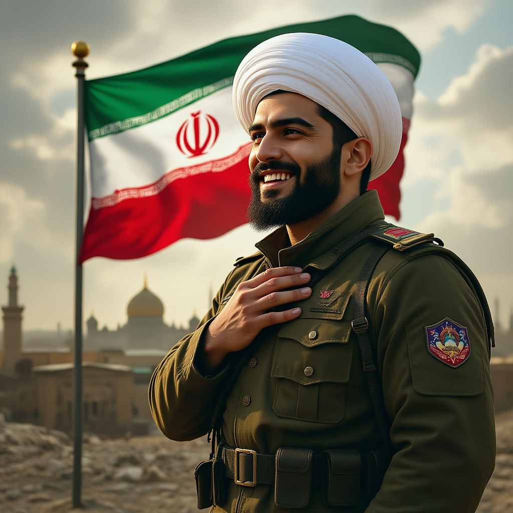 Proud Iranian Man in Basij Uniform Digital Painting