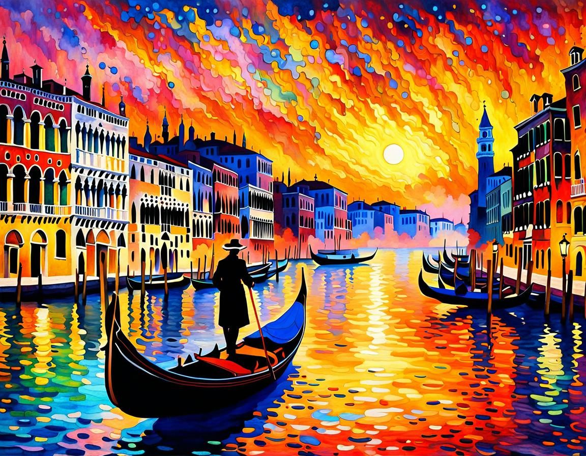 Venice Grand Canal Sunset: A Painterly Fantasy