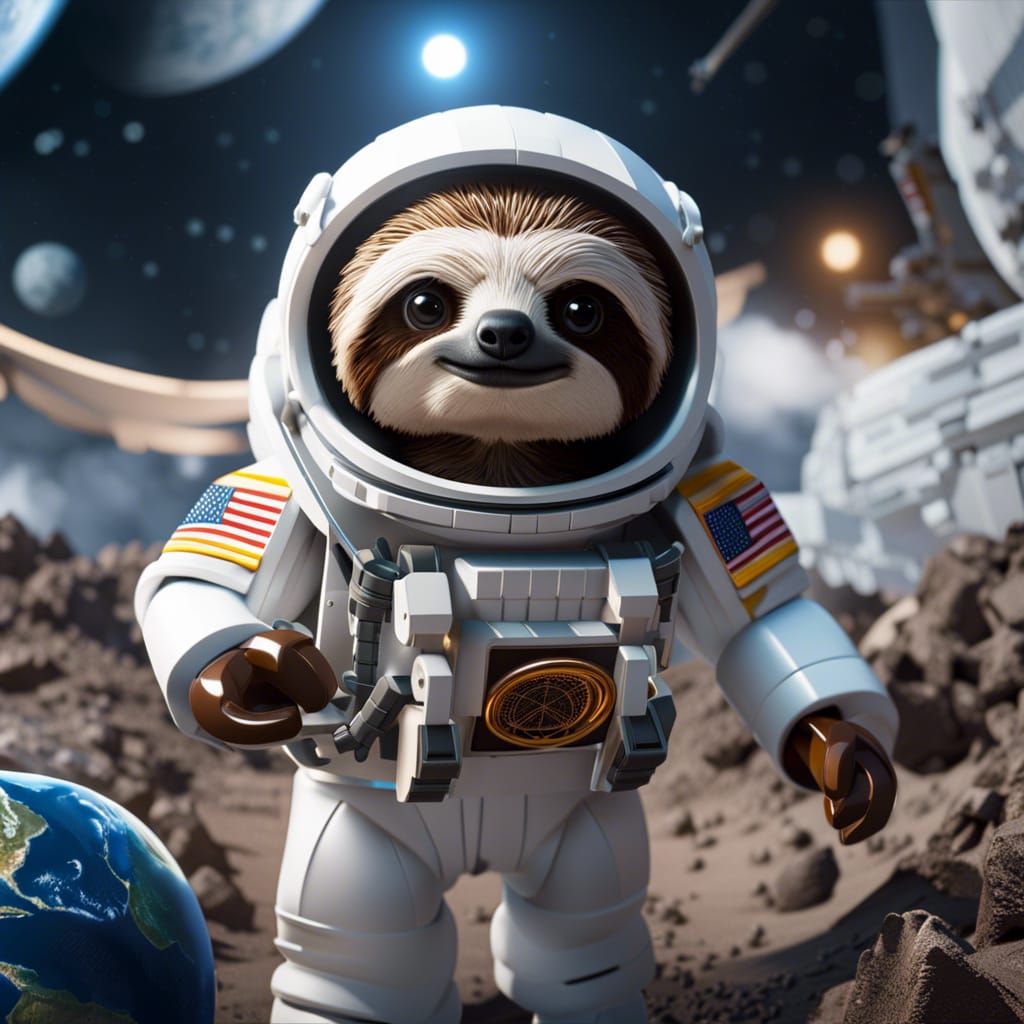 Lego Sloth Astronaut on Moon in Unreal Engine