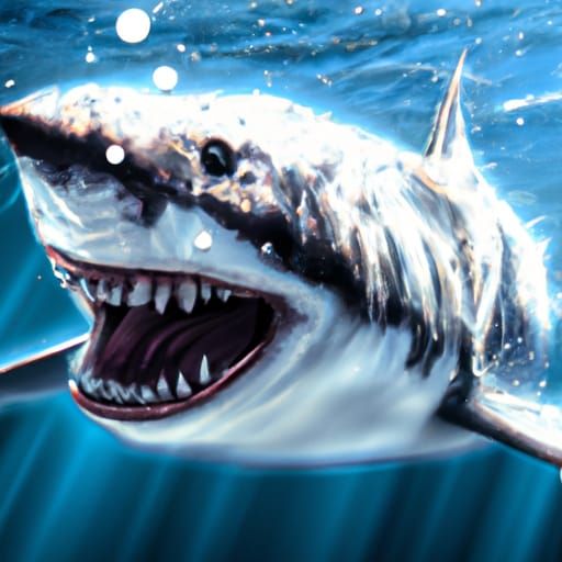 Smiling Great White Shark in Detailed Digital Painting
