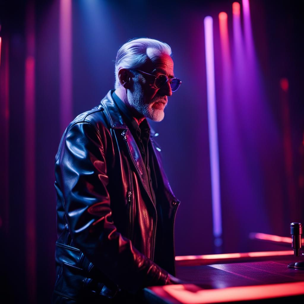 Freud Pole Dancing in Neon Lit Nightclub