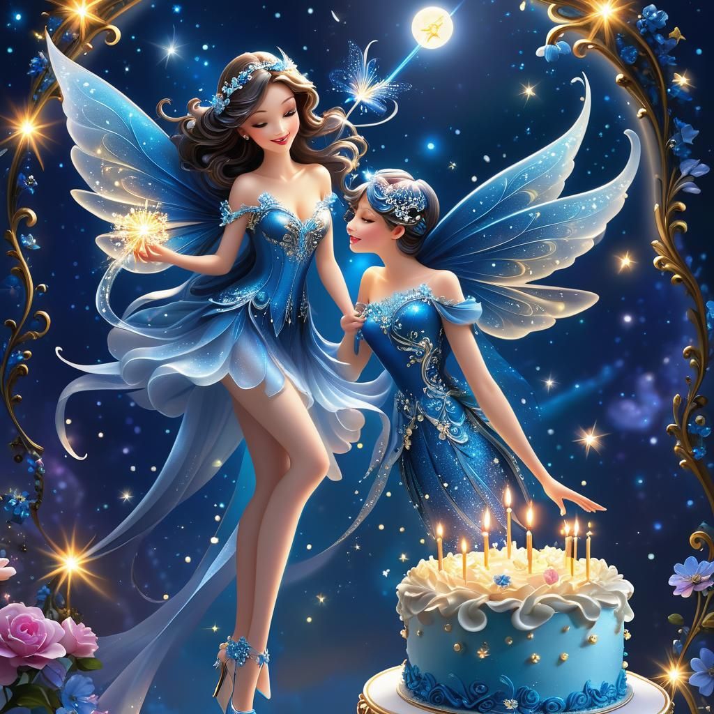 Blue Fairy Birthday Celebration in Anime Style