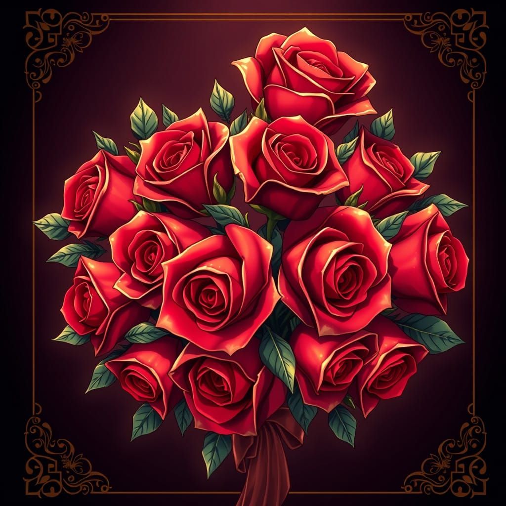 Luxurious Crimson Rose Book Cover in Cel-Shaded Anime Style