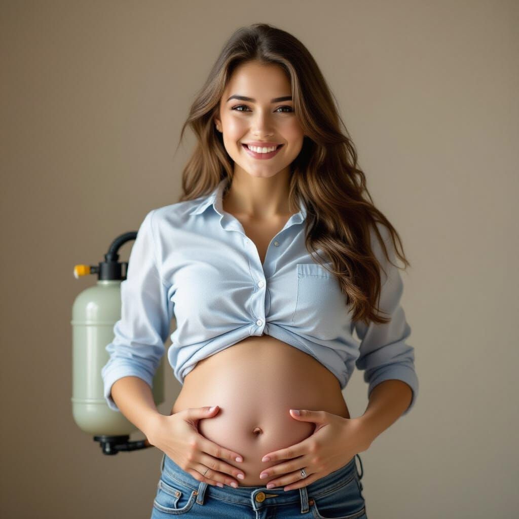 Woman Inflates Belly to Pop Shirt Buttons