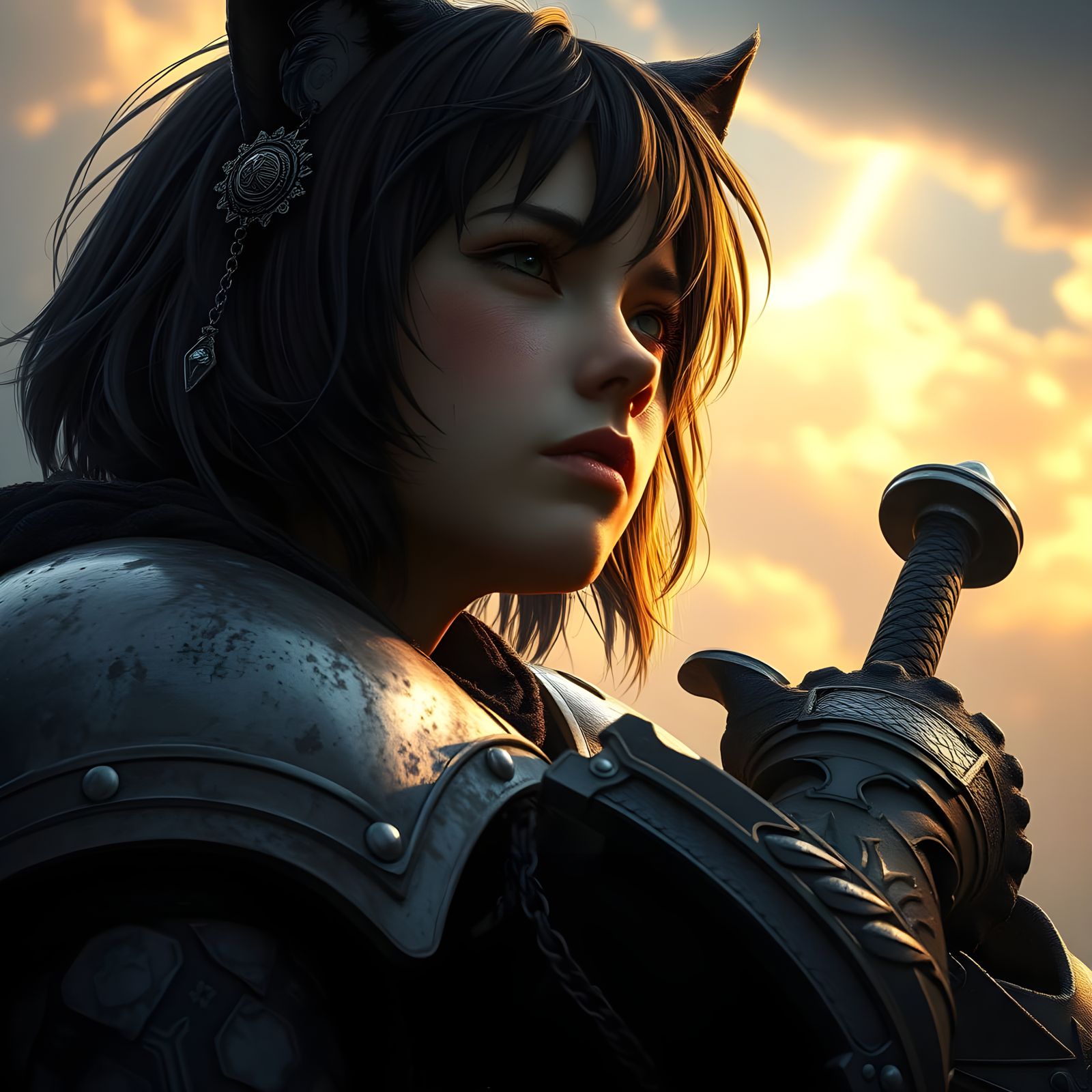 Surreal Fantasy Paladin Cat Girl Finds Solace in Battle