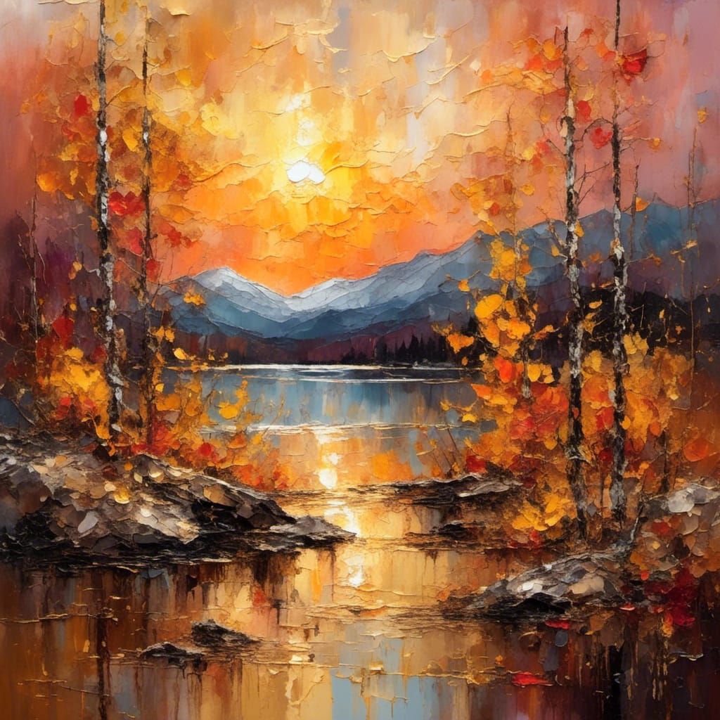 Adirondack Mountains Sunset: Impasto Oil Painting