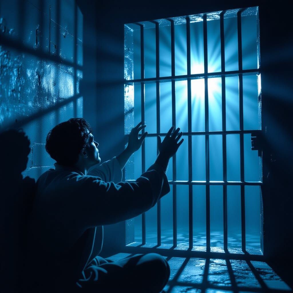 Prisoner Sees Bars as Painted Shadows in Surreal Cell