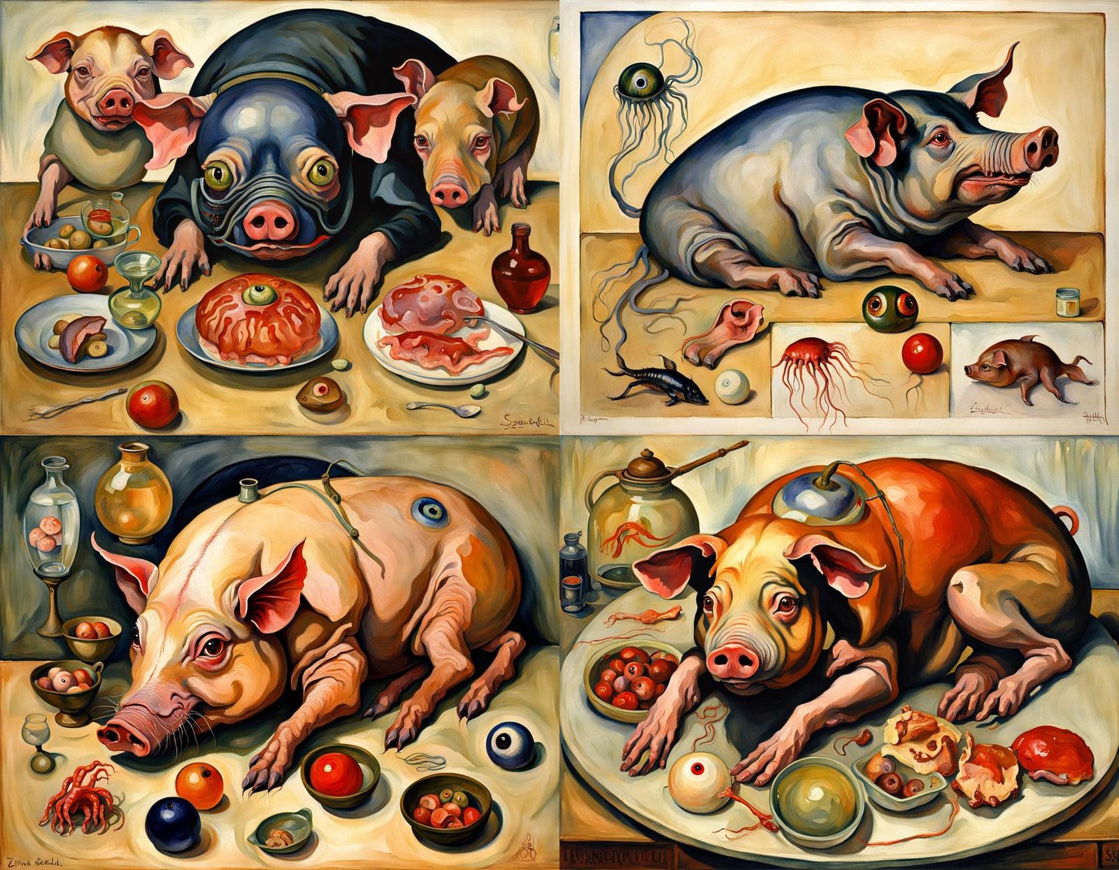 Surreal Vivisection of a Hybrid Creature in Expressionist St...