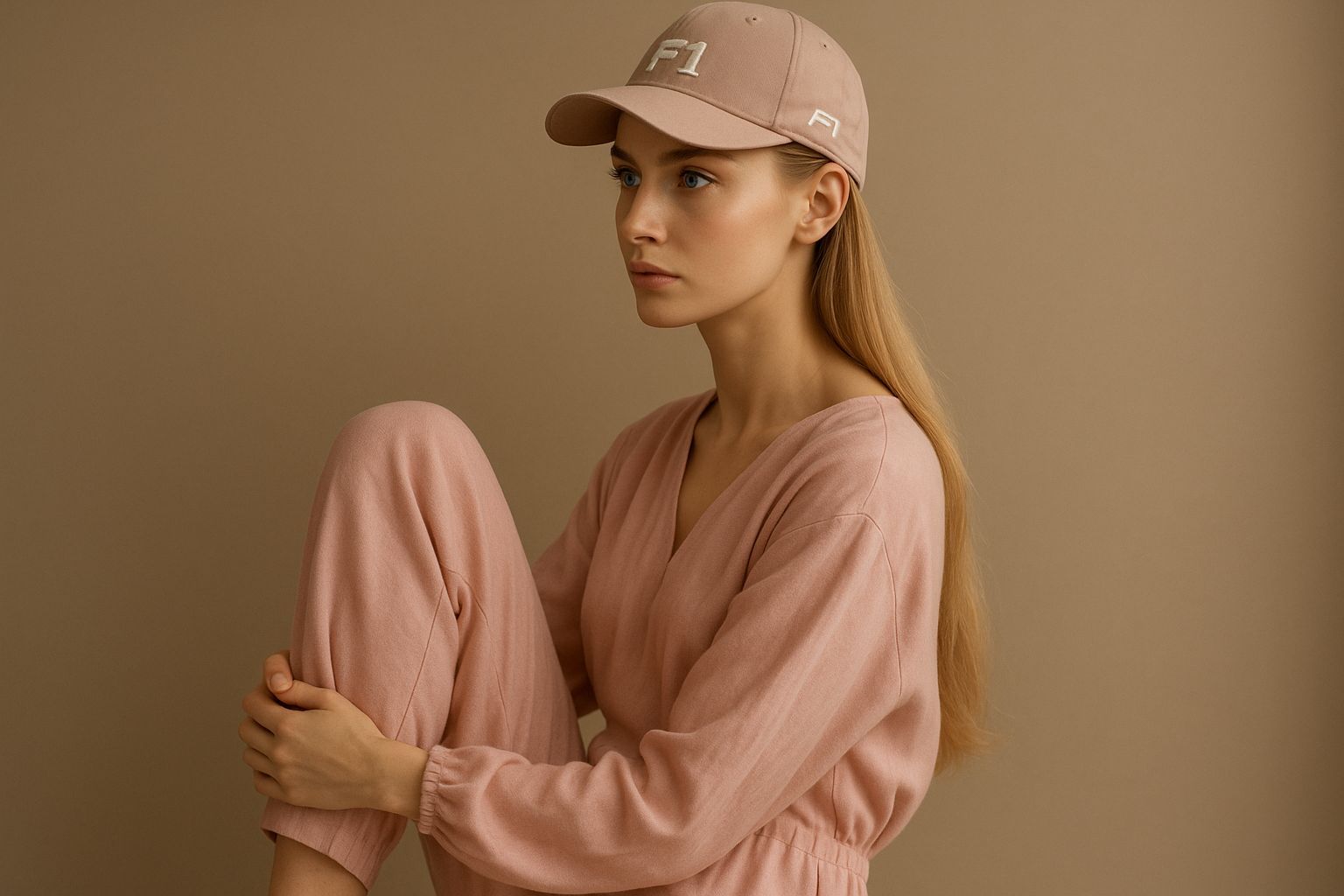 Elegant Portrait of a Model in Pink Jumpsuit