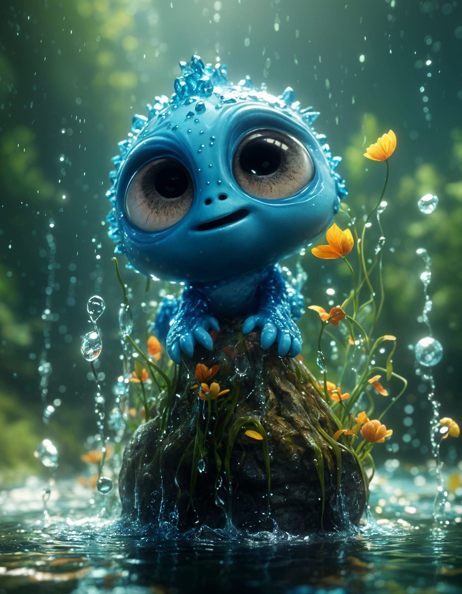 Adorable Water Sprite in Pixar Style
