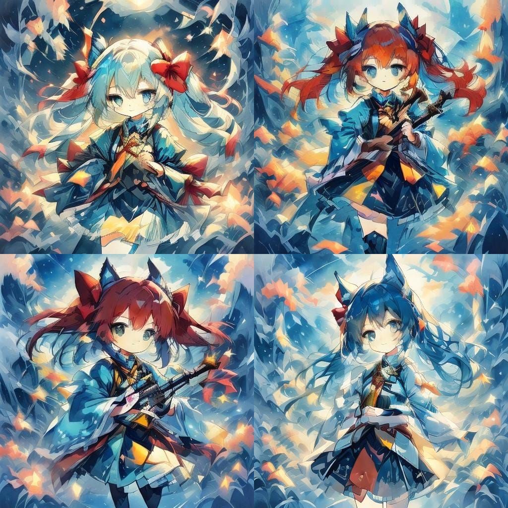 Anime Fire Magical Girl with Red Pigtails