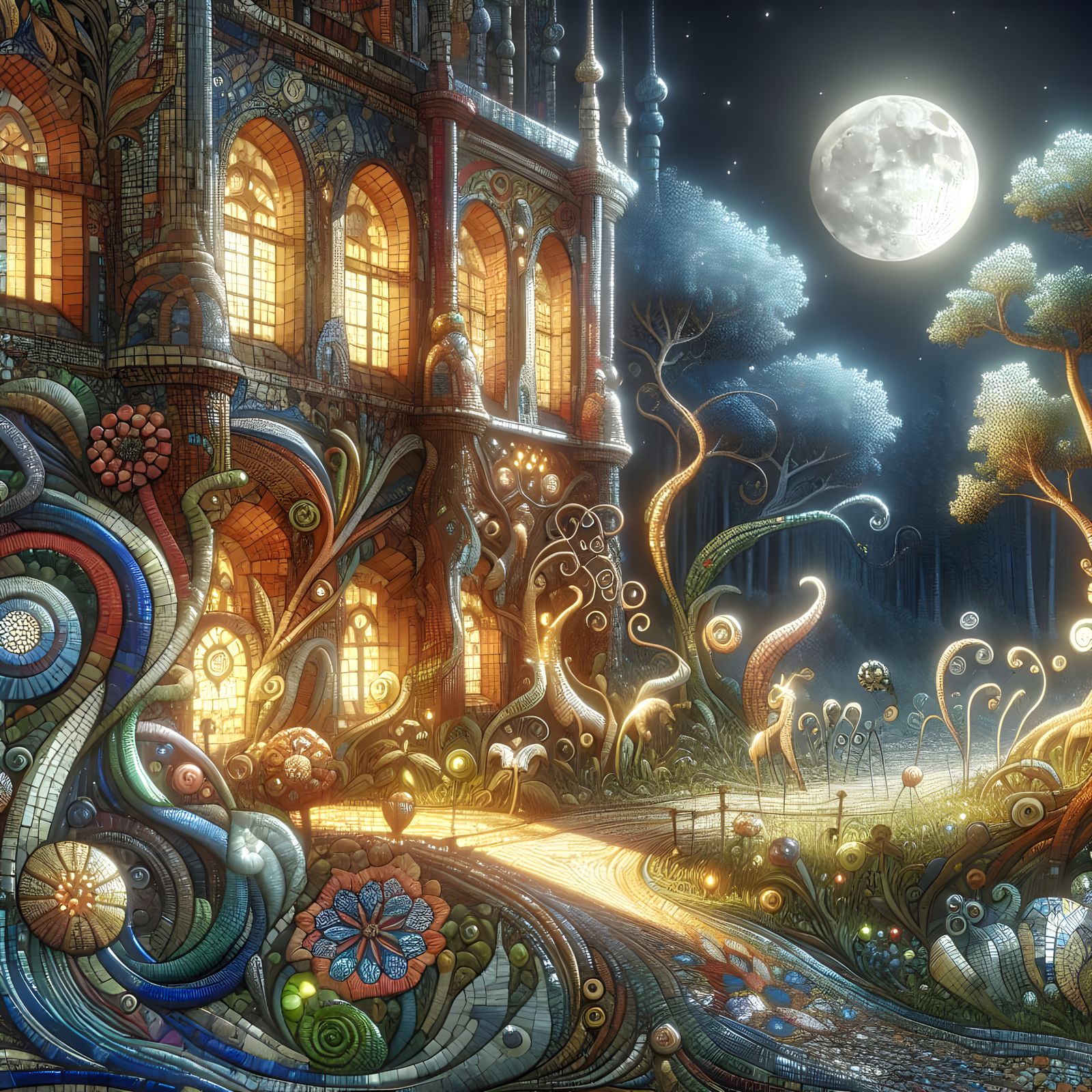 Midnight Castle in Vibrant Mosaic Style