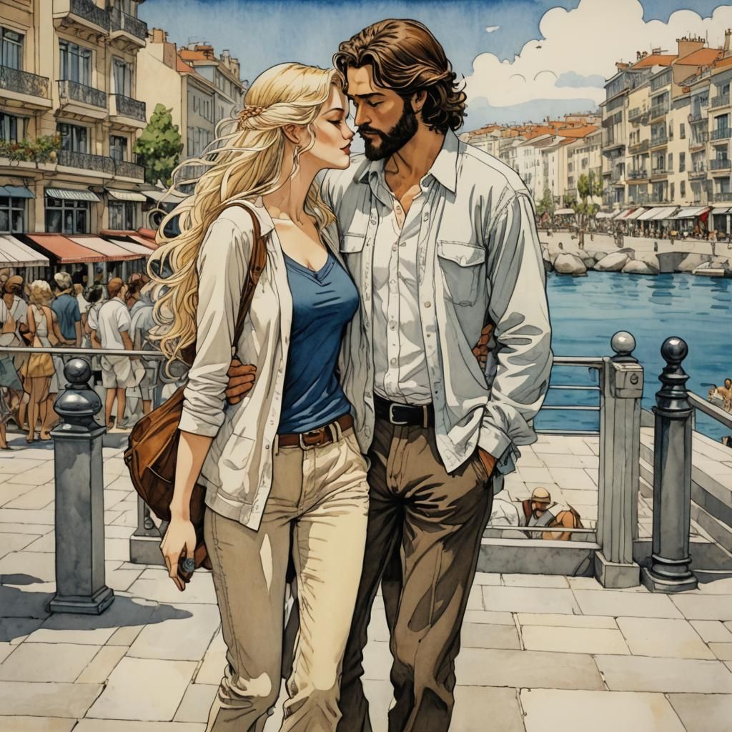 Romantic Couple Kissing on Promenade des Anglais