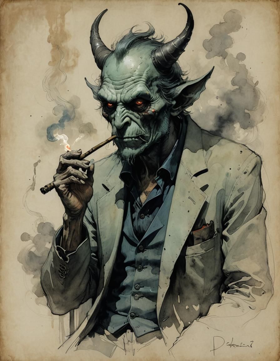 Smoking Demon in Comic Book Style