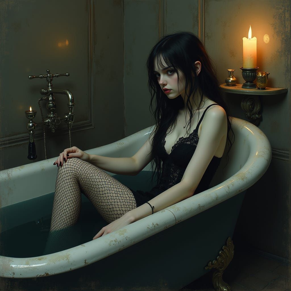 Goth girl in a tub