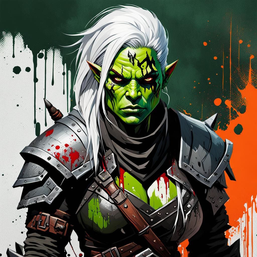 Female Orc Rogue in Graffiti Art Style