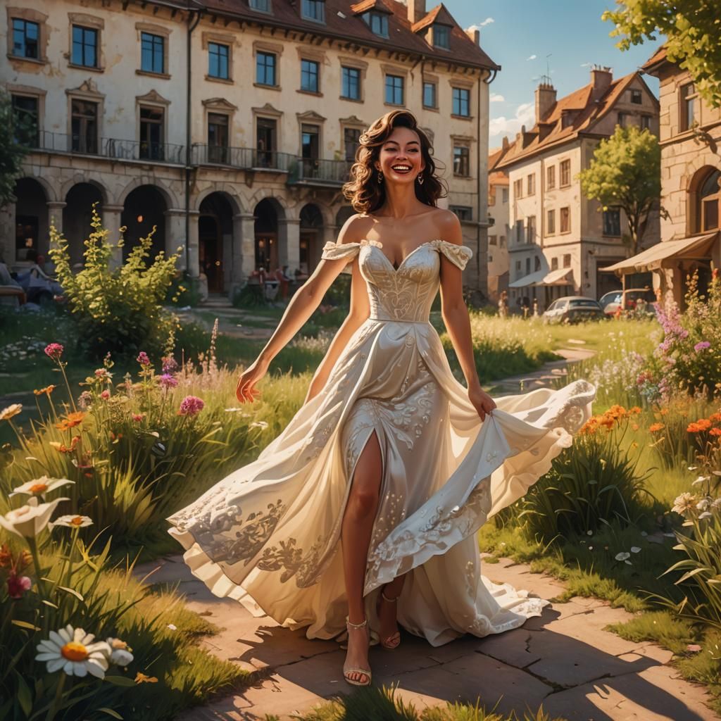 Brunette Model in 80s Wedding Dress: Fantasy Art
