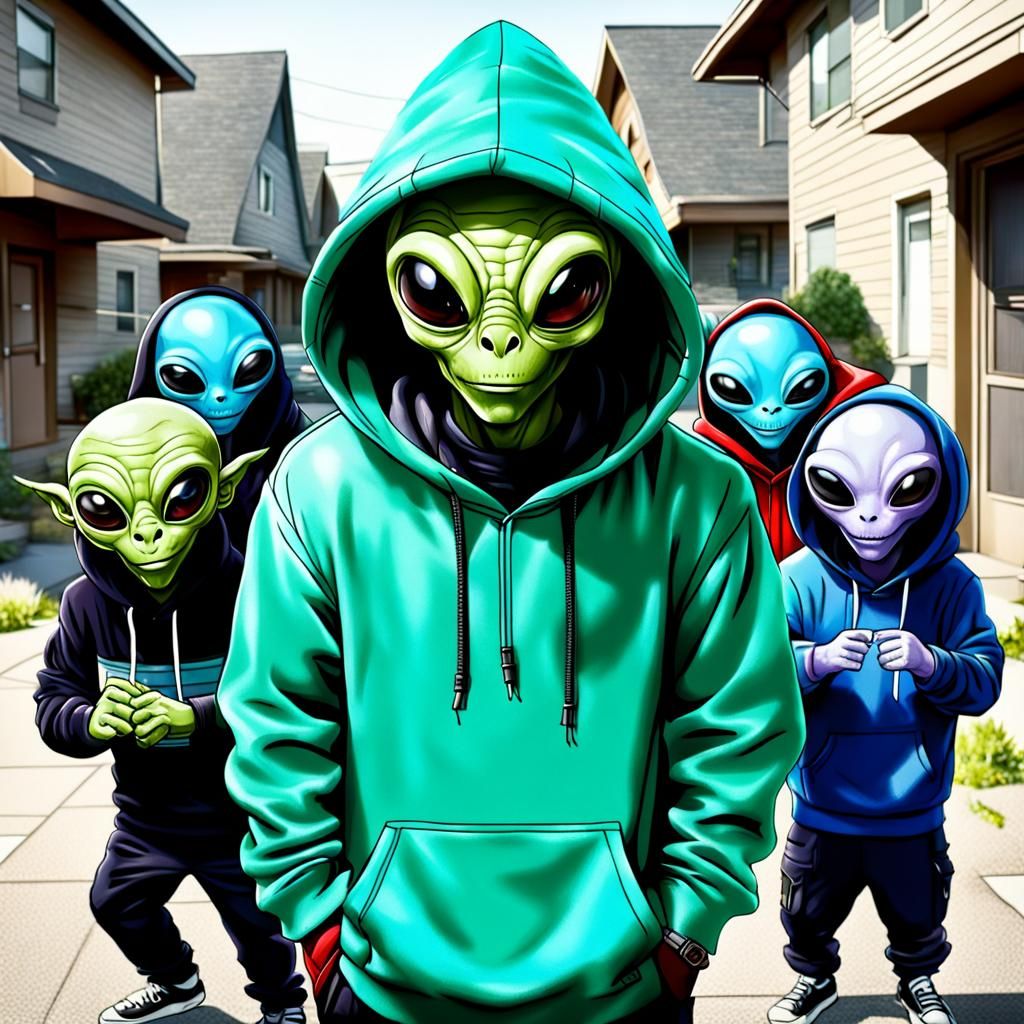 Happy Hooded Alien Creature in the Neighborhood