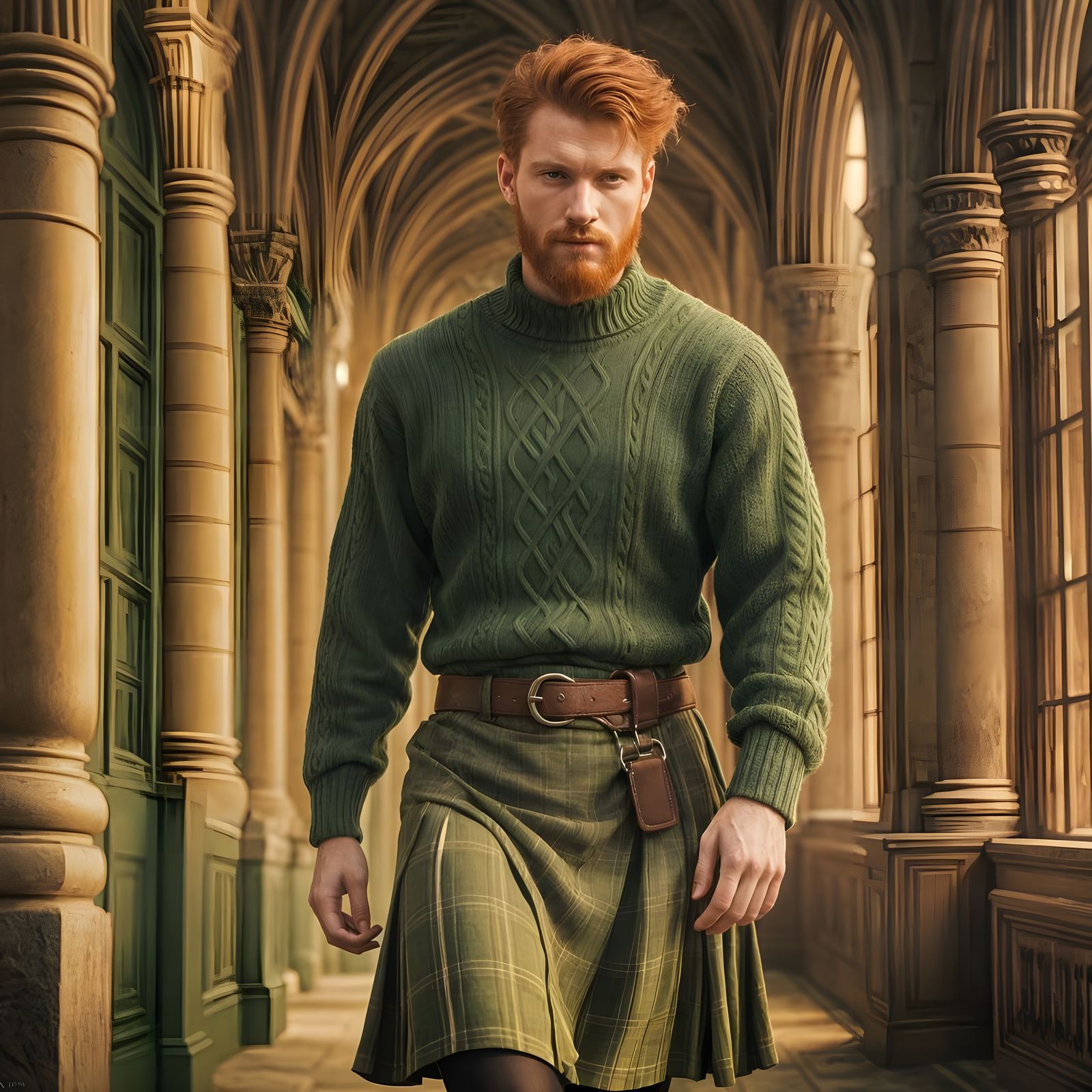 Red-Haired Gentleman in Misty Highland Terrain