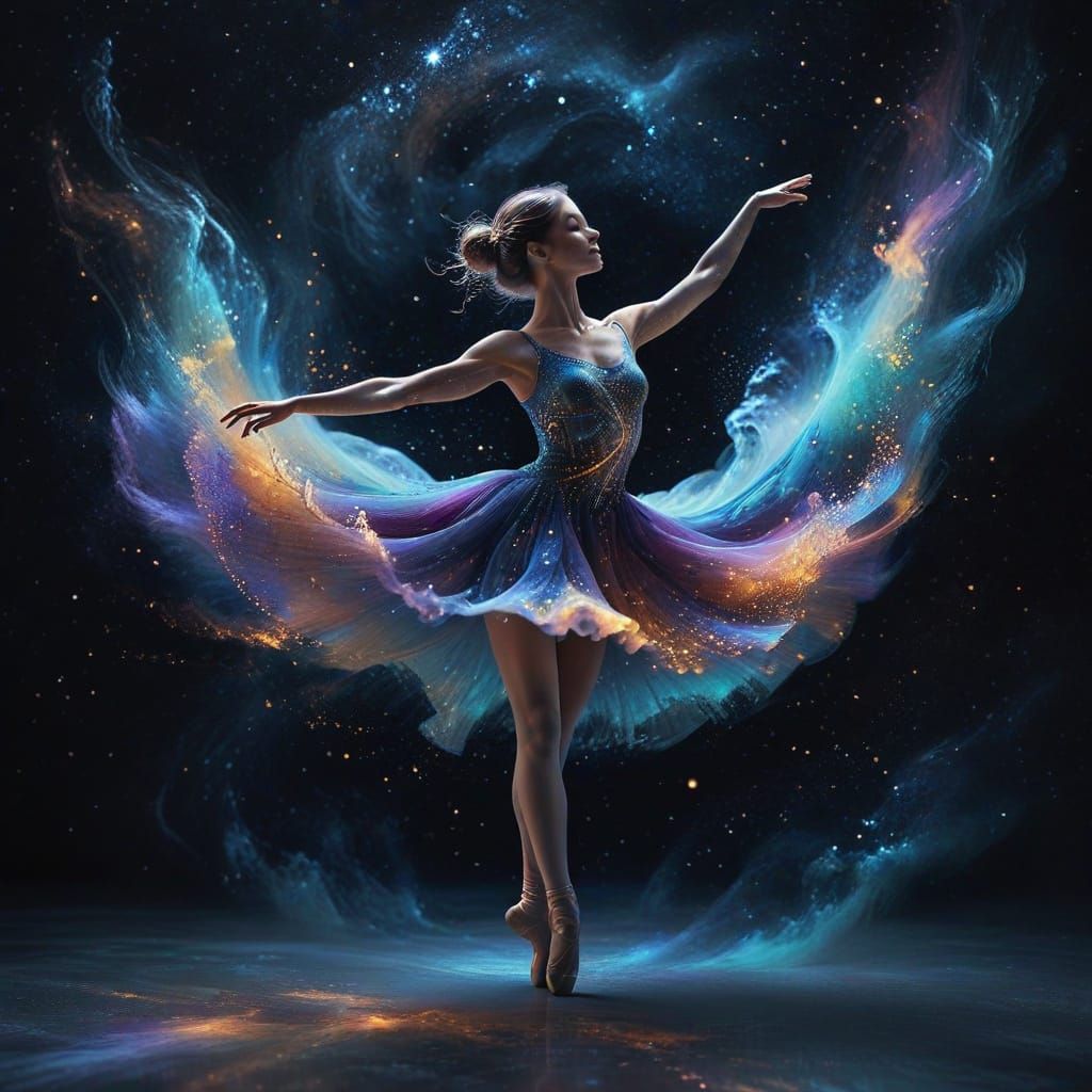 Celestial Dancer of Stardust and Nebulae in Cosmic Void
