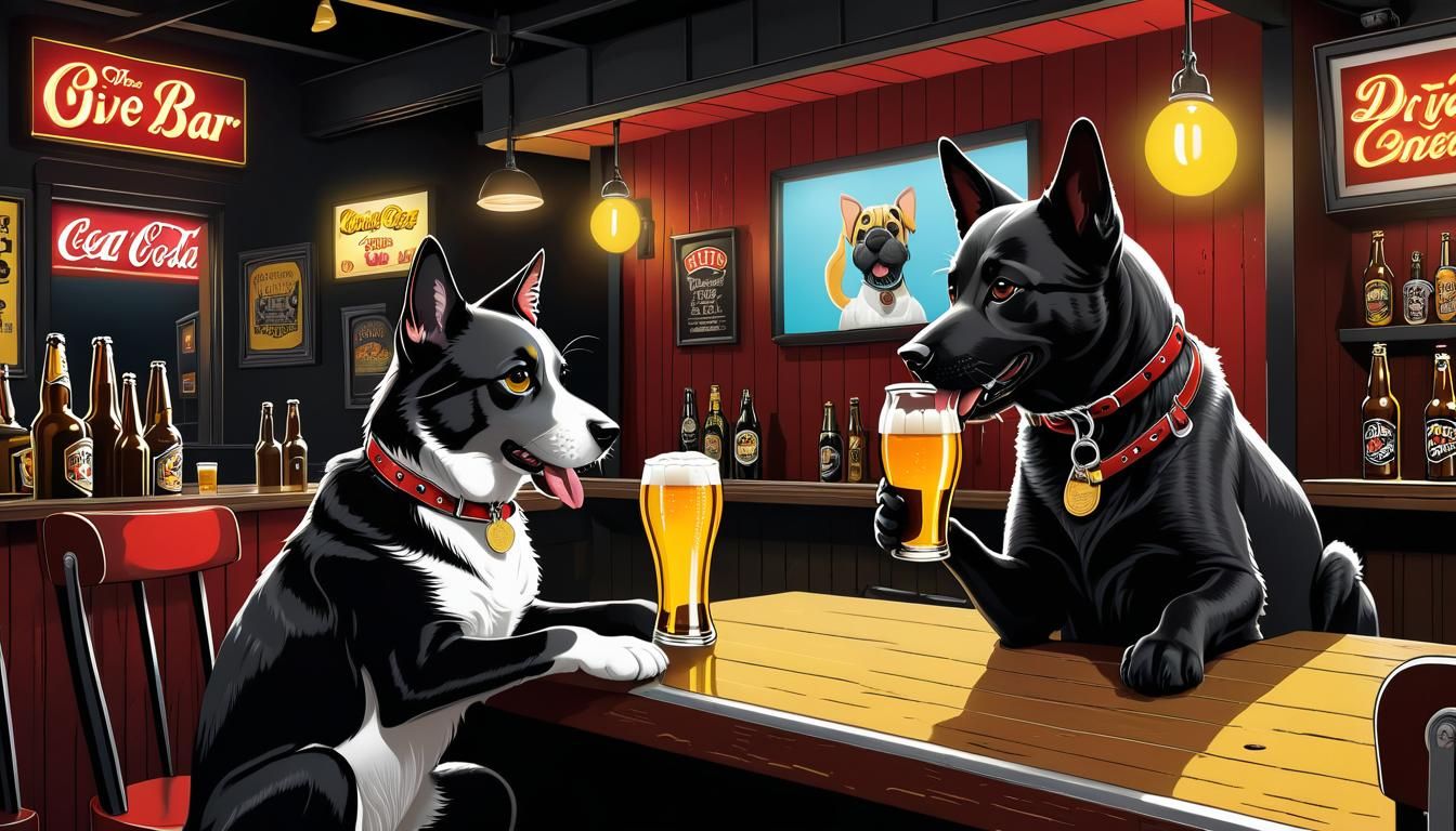 Dog and Cat Share a Beer, Cartoon Style