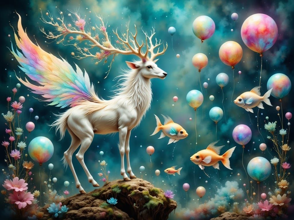 Iridescent Deer in Ethereal Underwater World