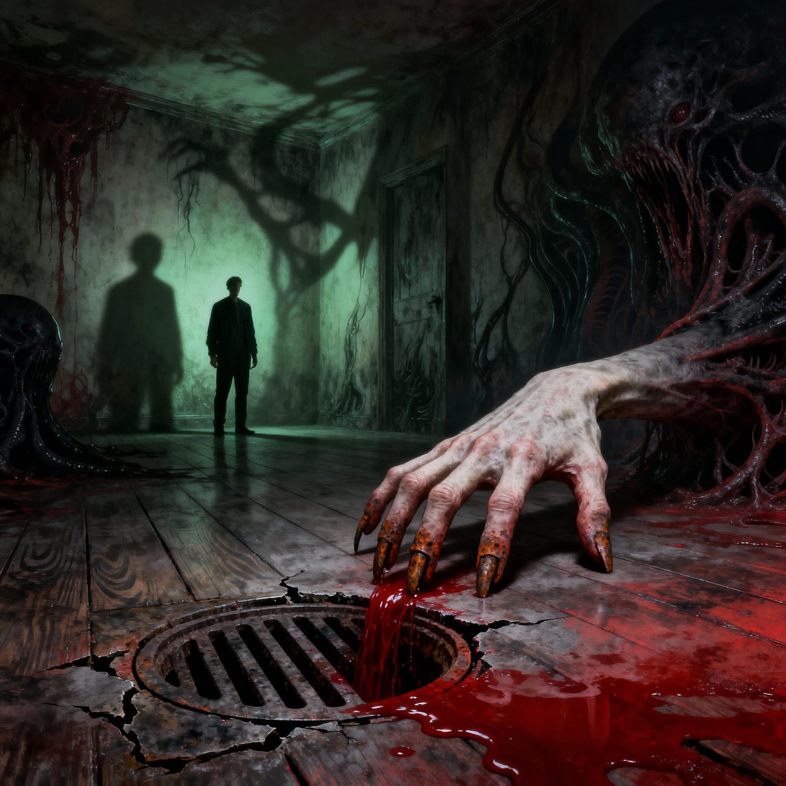 Existential Dread and Unseen Horror in Shadowed Room