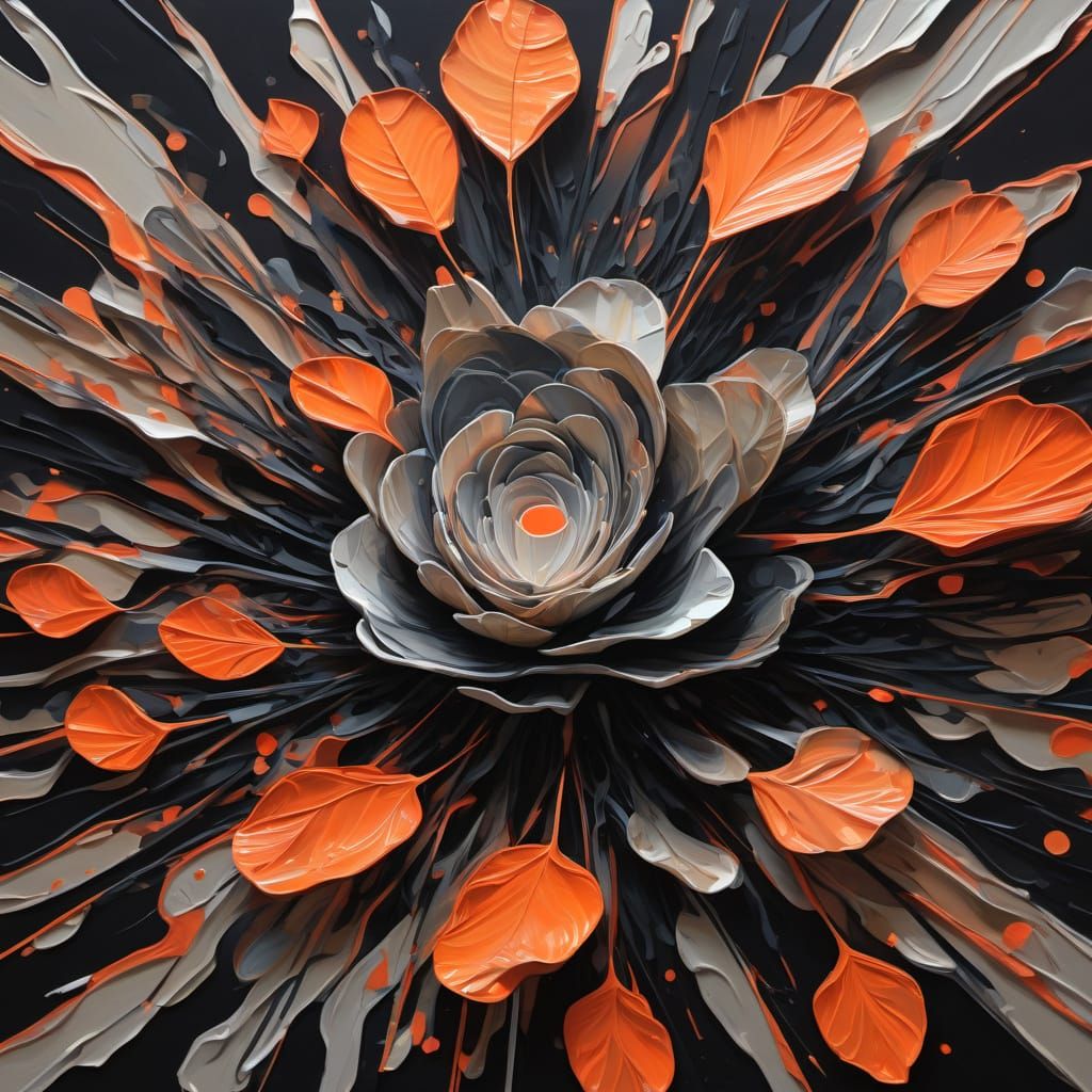 Surreal Abstract Painting of Tumbleweed in Atomic Tangerine