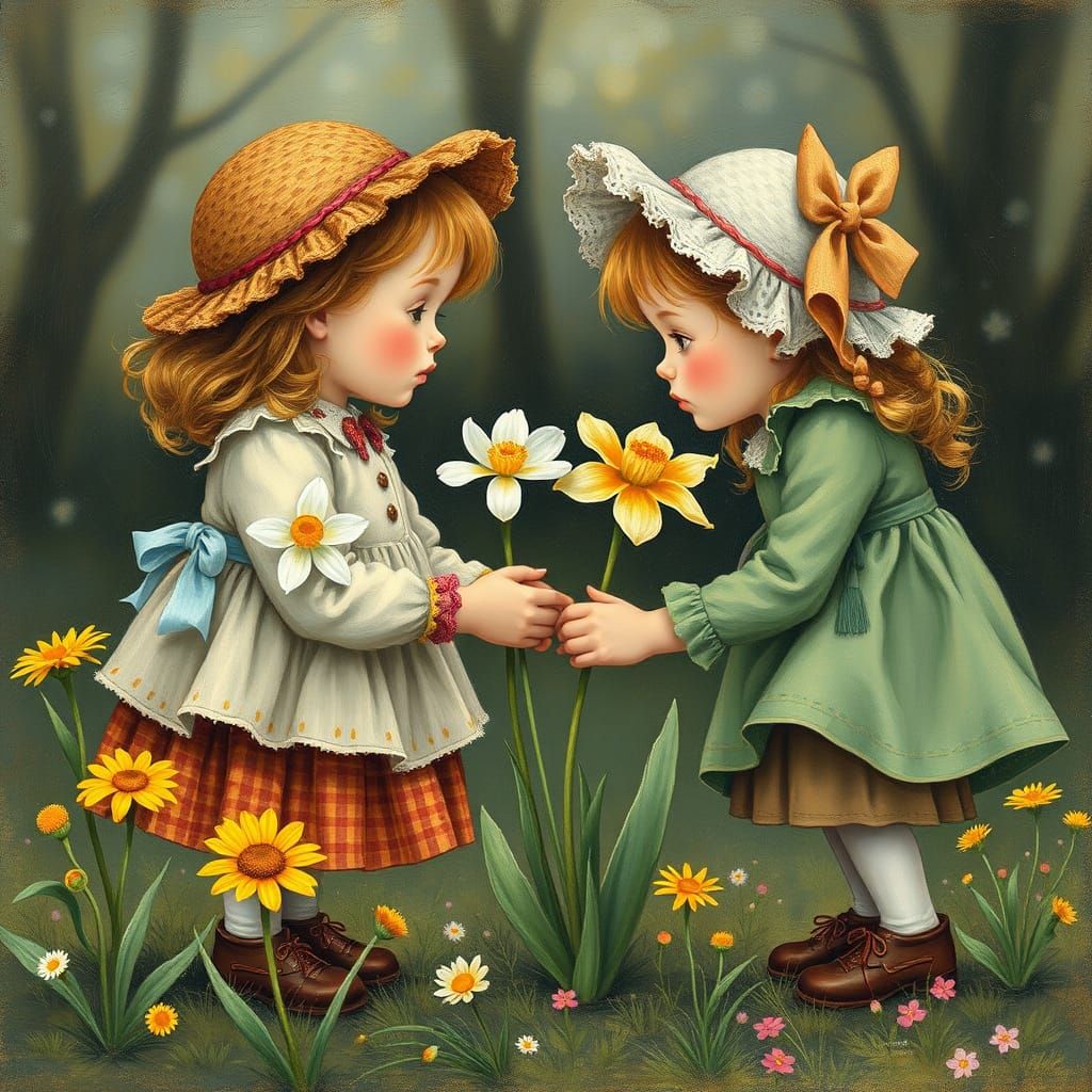 Girls Unite Flower in Impressionistic Style