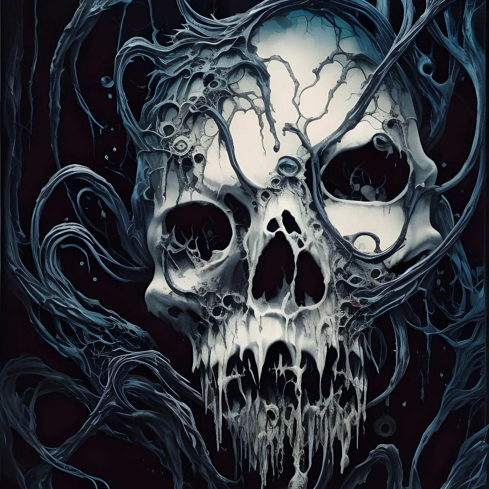 Stained Glass Skull in Monochromatic Gouache Style