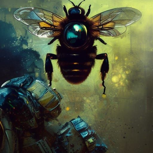 Golden Clockwork Bee with Gears in Dramatic Lighting