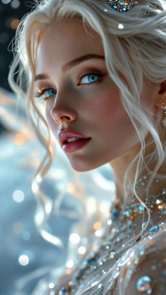 Futuristic Space Goddess in Jewelled Gown with Fairy Wings