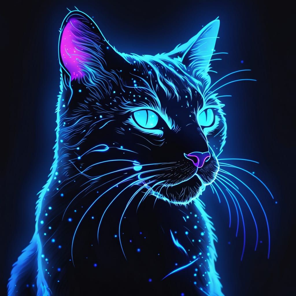 Neon Cat Silhouette in Futuristic Digital Art