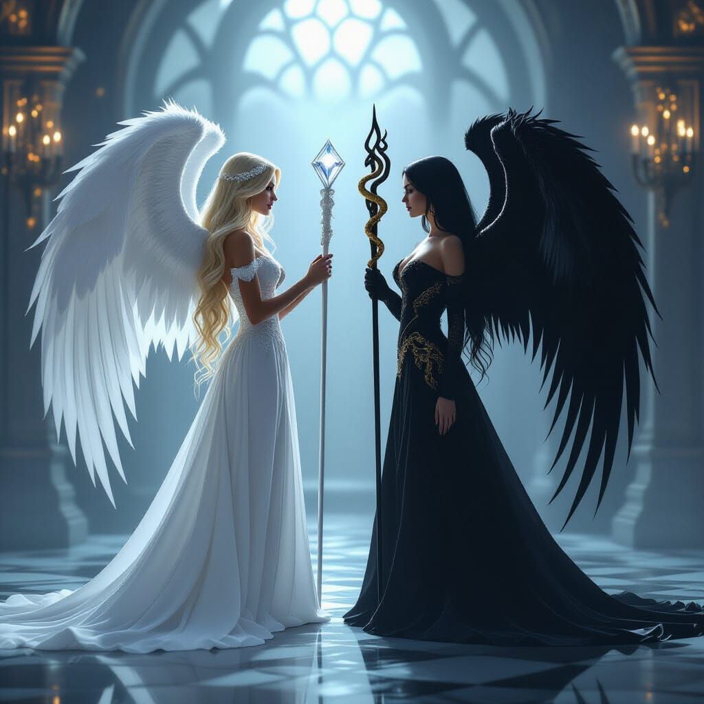 Angel and Doppelganger in Ethereal Room