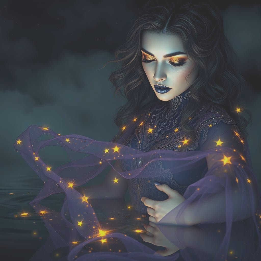 Starry Reflection in Dark Fantasy Style