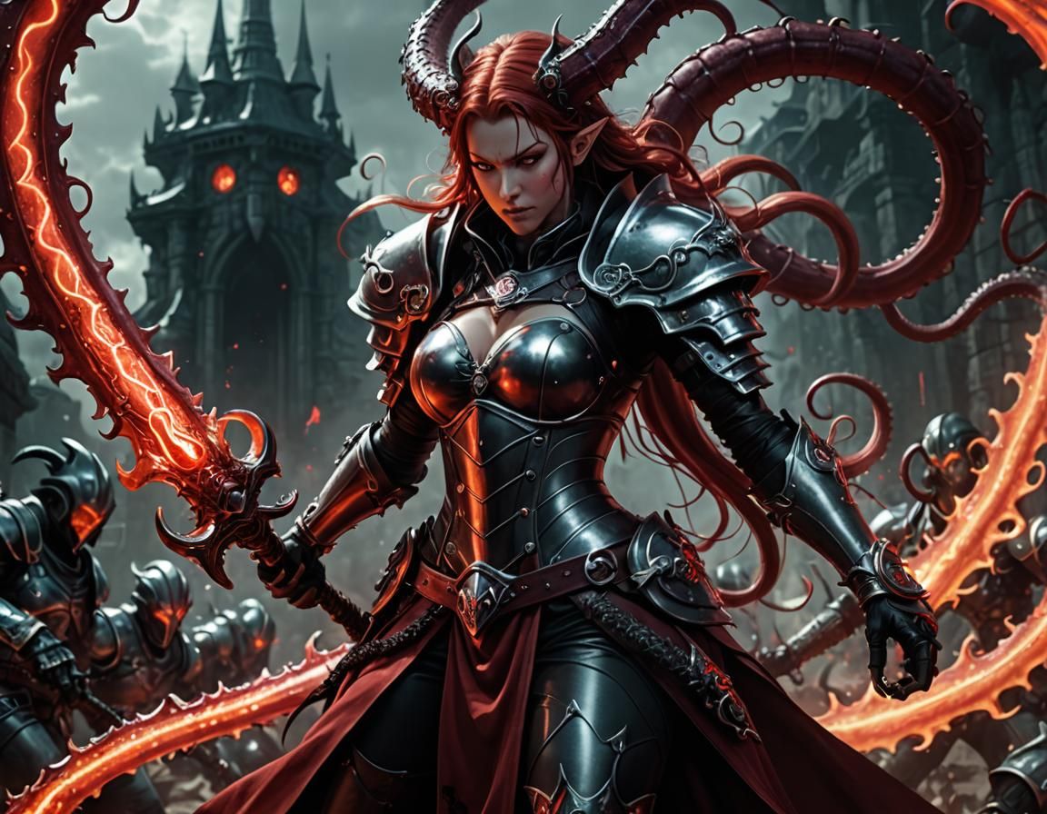 Female Tentacle Demon Knight on Battlefield