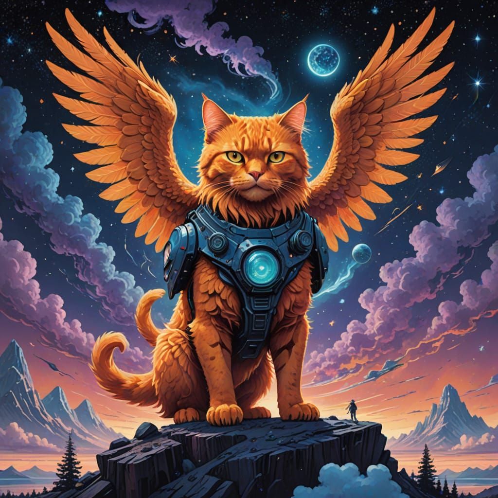 Cosmic Feline Soars Through Astral Vortex